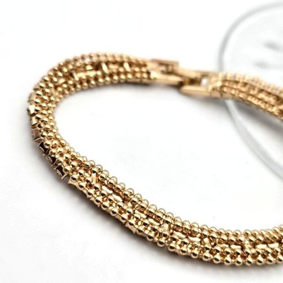 Goldtone Double Row Clear Rhinestone Tennis Bracelet 7" - Picture 4 of 5